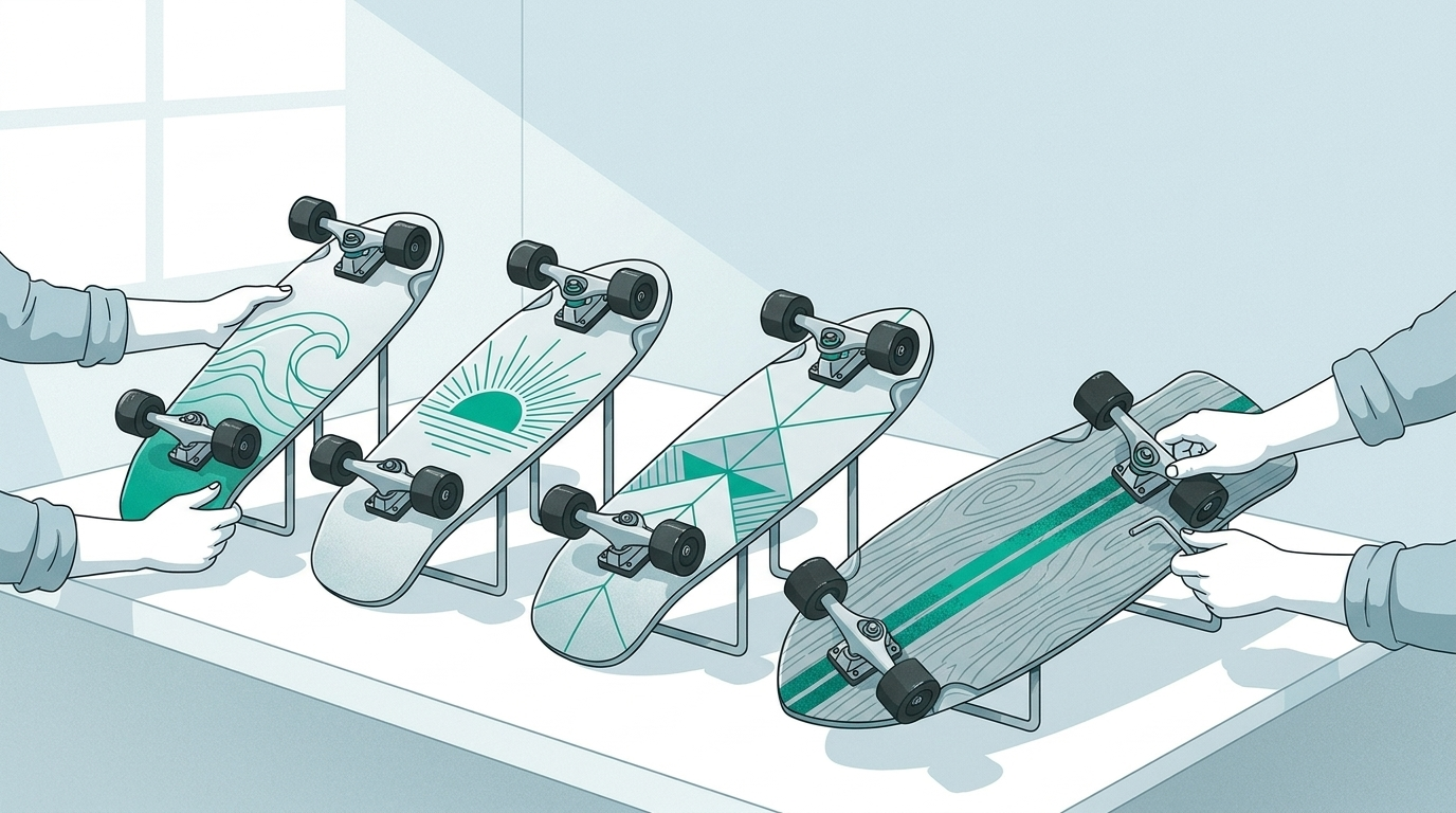 Illustration ACTA : collection surfskate 2026, les quatre modèles