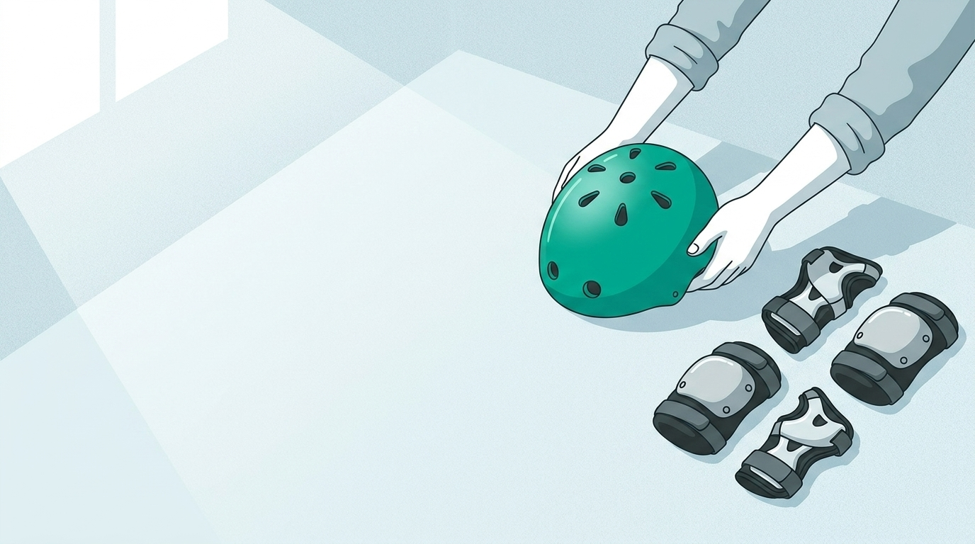 Illustration ACTA : casque et protections pour skate et trottinette